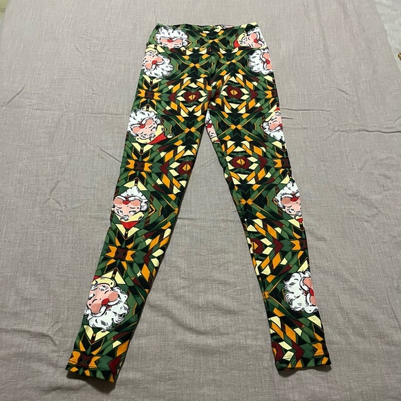 LuLaRoe OS Leggings Green Christmas Star KALEIDOSCOPE SANTA Vintage Retro - Picture 2 of 6
